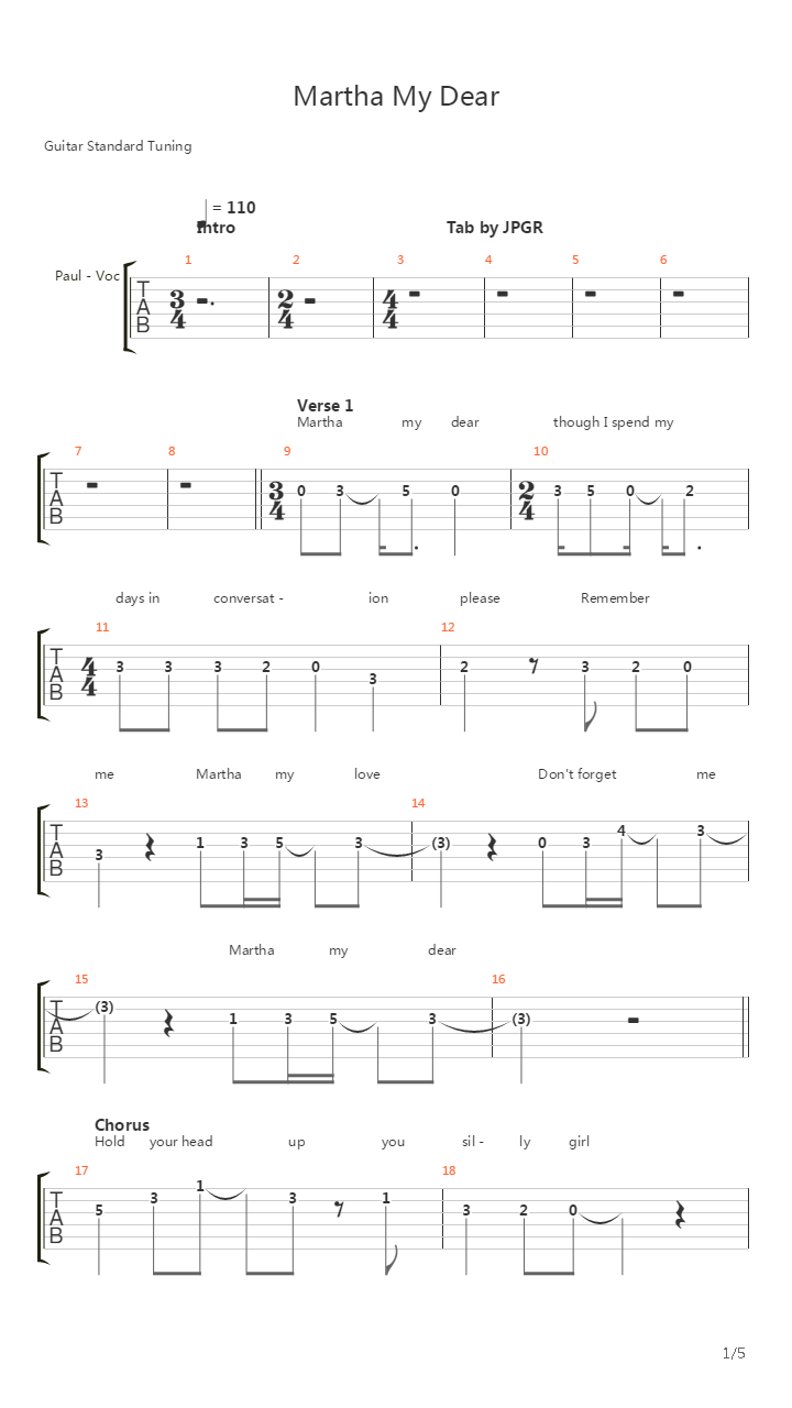 Martha My Dear吉他谱