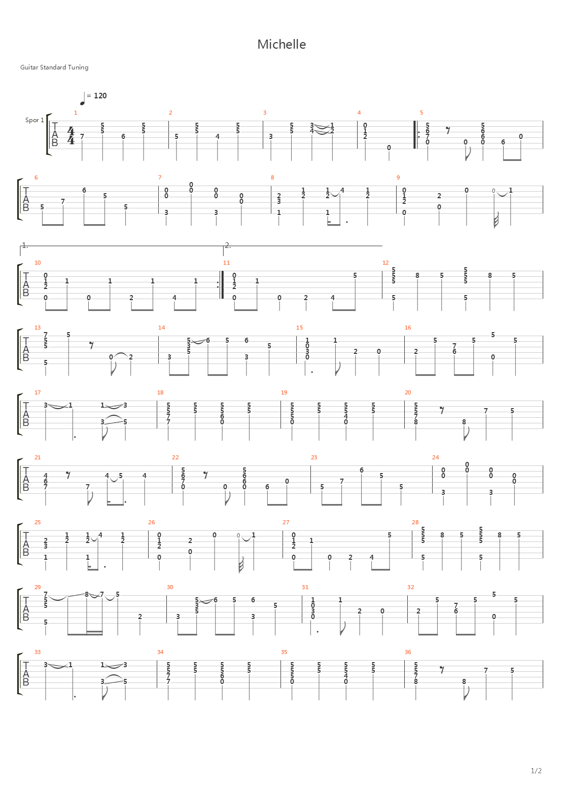 Michelle (Arrangement and Tab by Kjjmusic)吉他谱