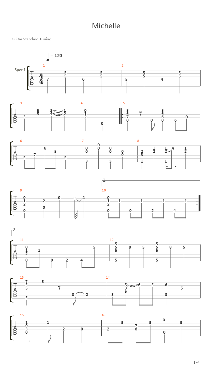 Michelle (Arrangement and Tab by Kjjmusic)吉他谱