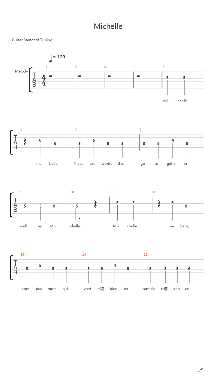 Michelle吉他谱