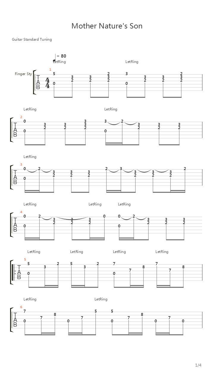 Mother Nature's Son吉他谱