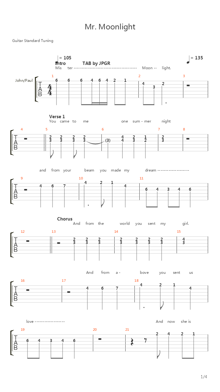 Mr.Moonlight吉他谱
