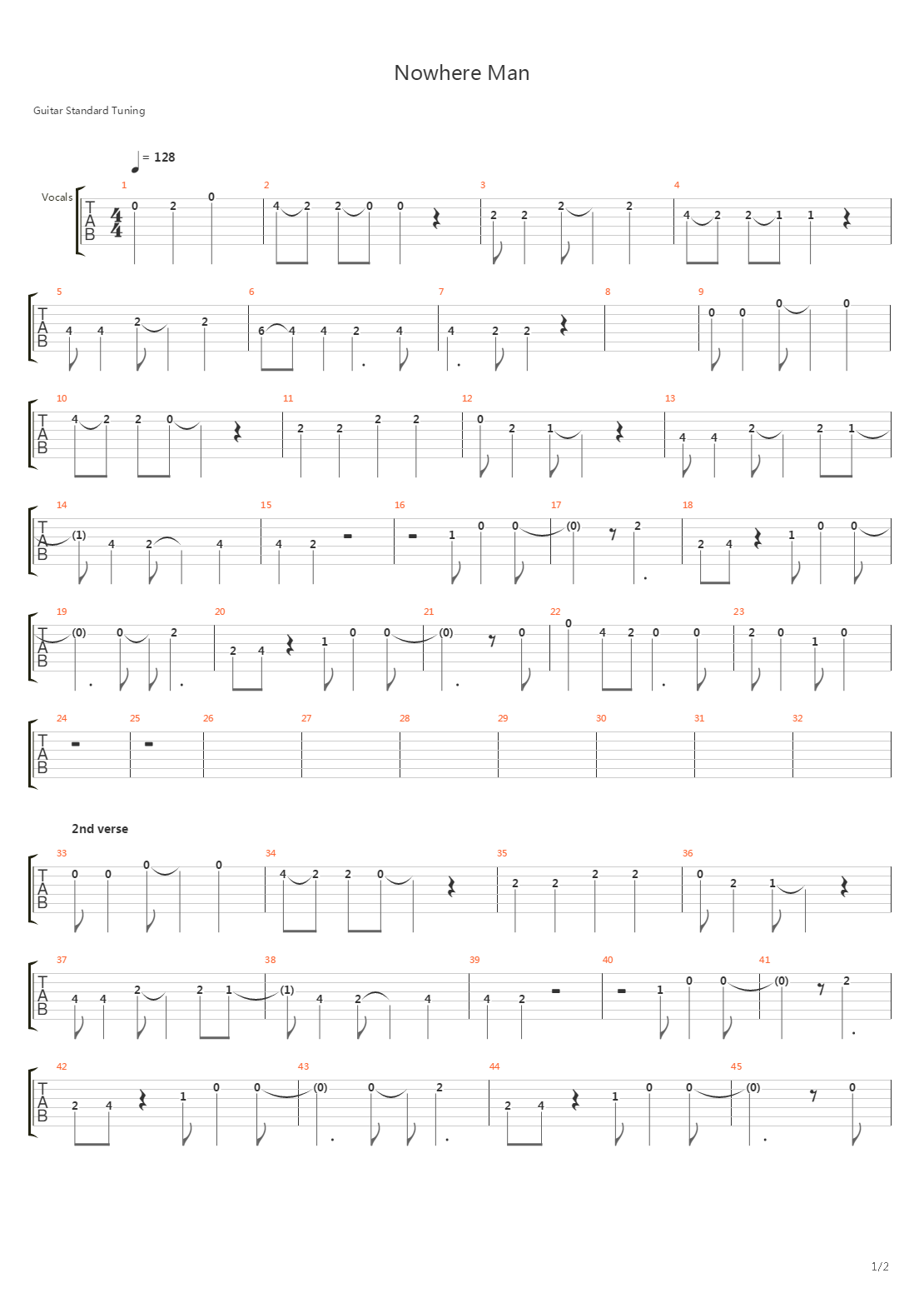 Nowhere Man吉他谱