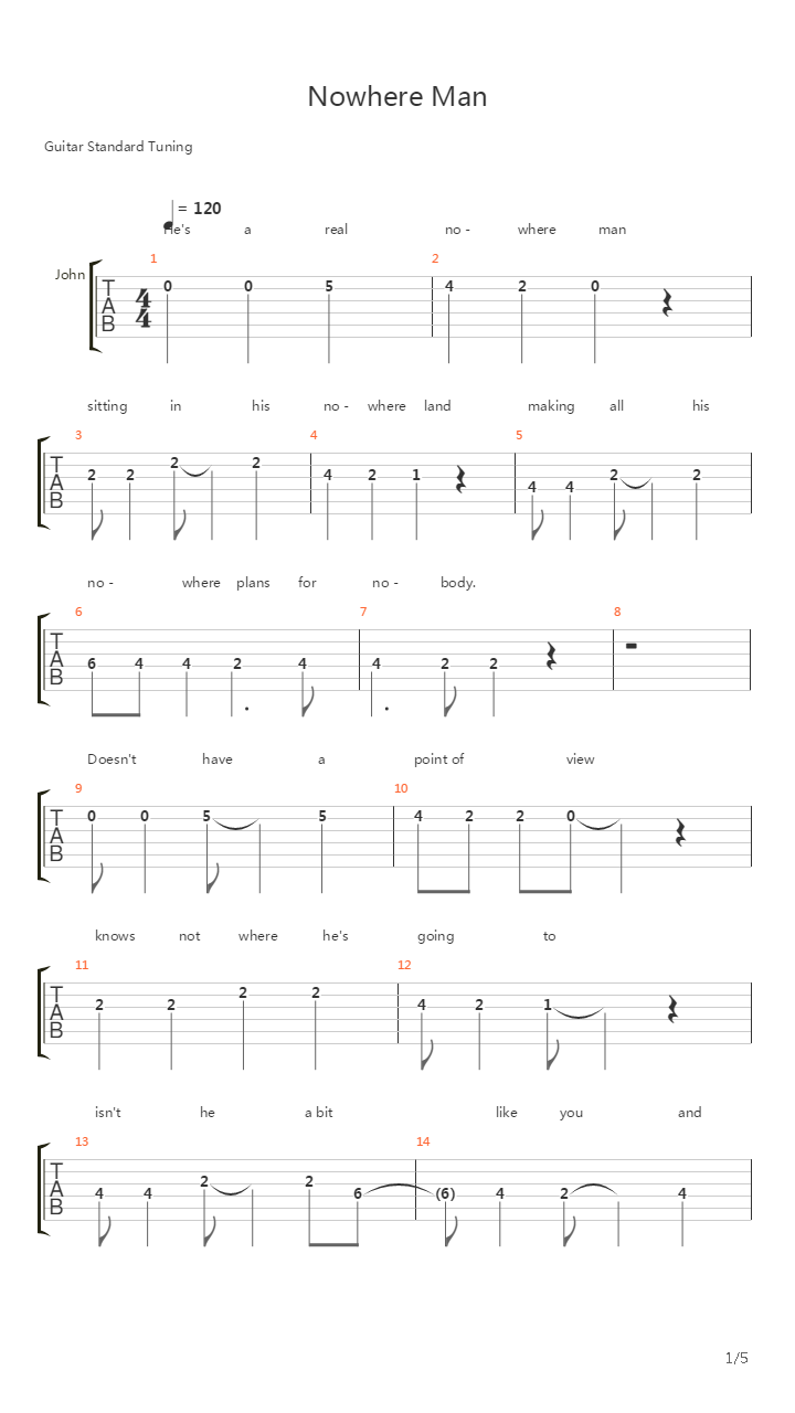 Nowhere Man吉他谱