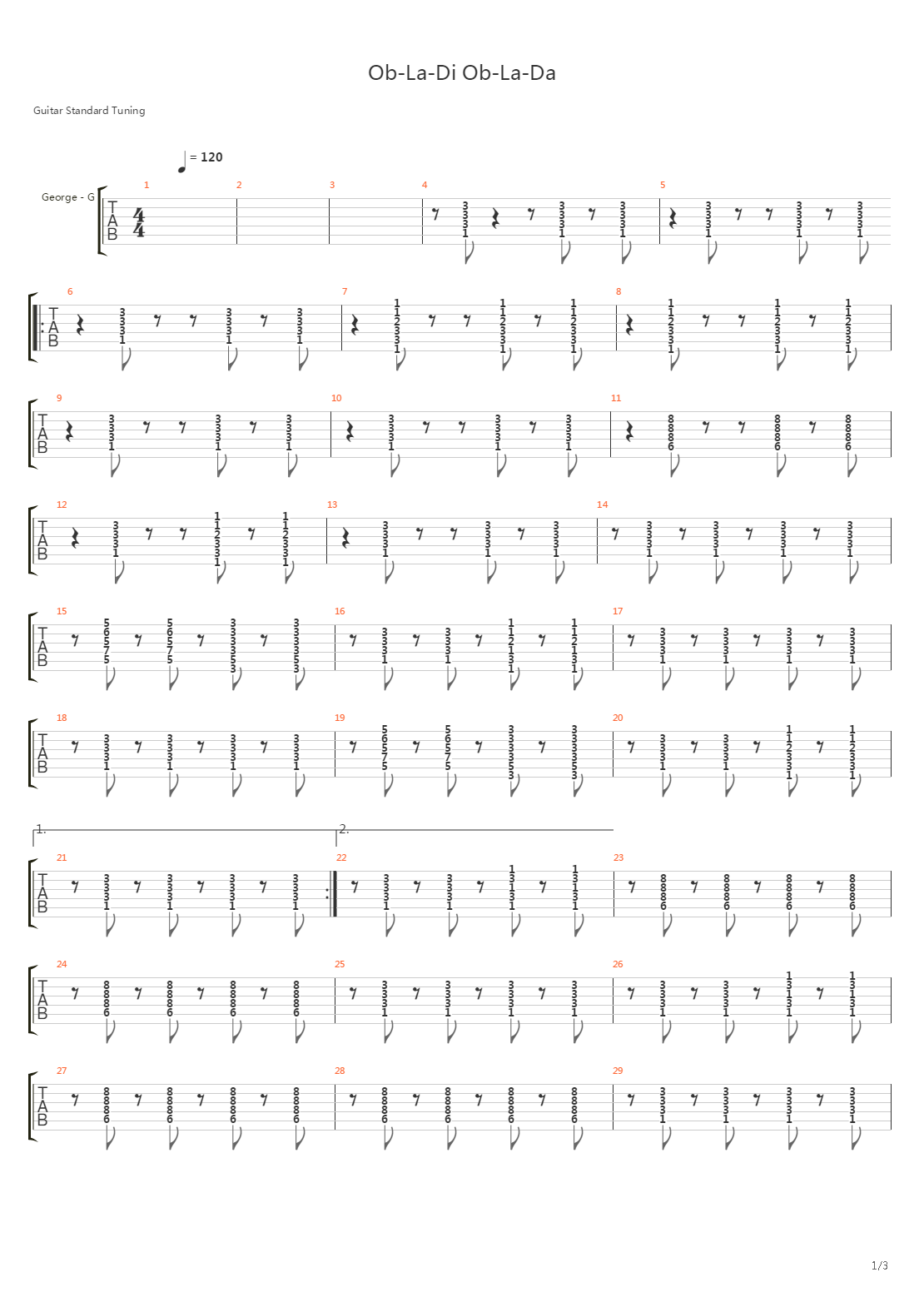 Ob-La-Di, Ob-La-Da吉他谱