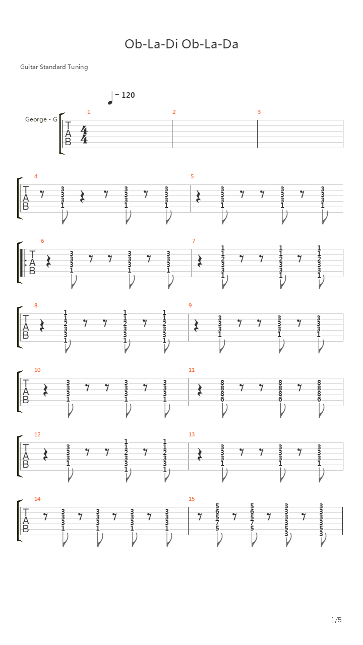 Ob-La-Di, Ob-La-Da吉他谱