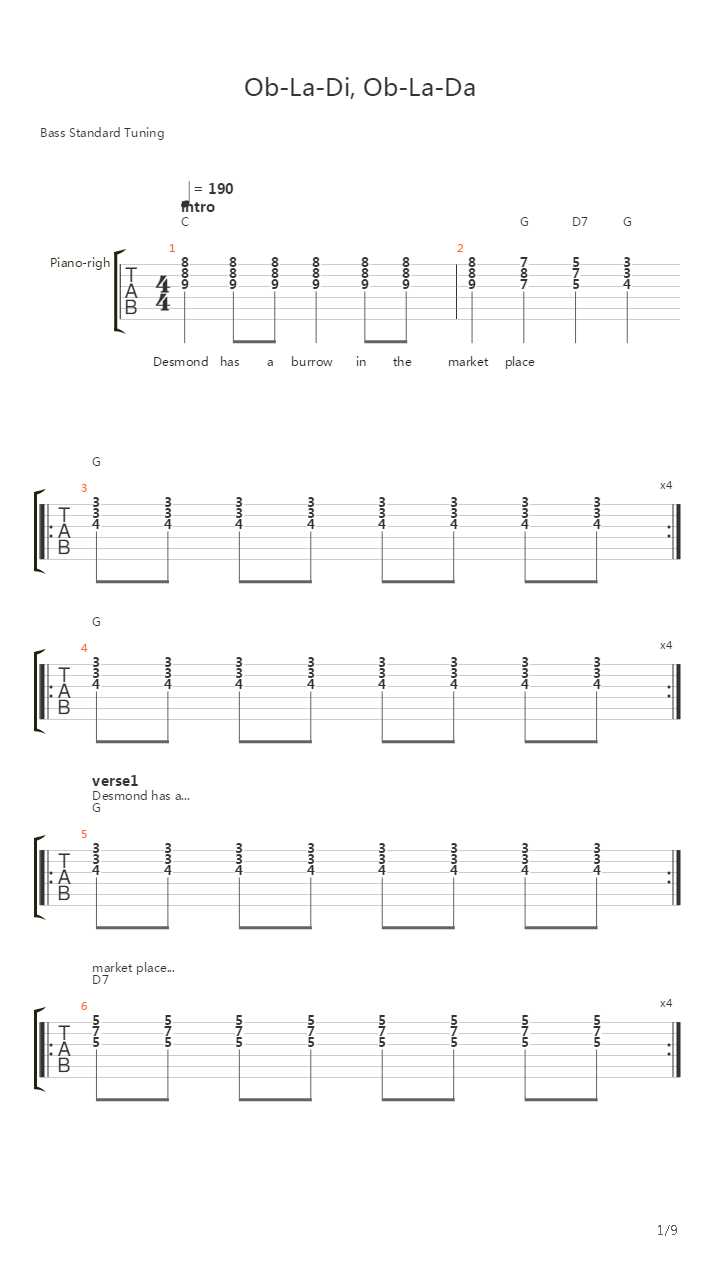 Ob-La-Di, Ob-La-Da吉他谱