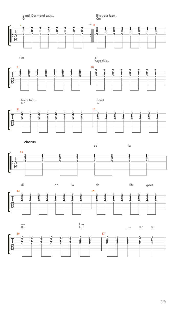 Ob-La-Di, Ob-La-Da吉他谱