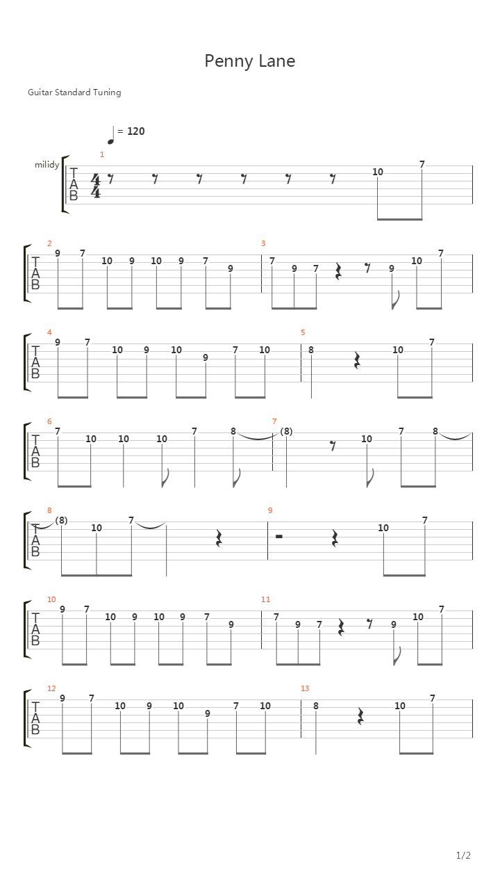 Penny Lane (Faroe Versoin)吉他谱