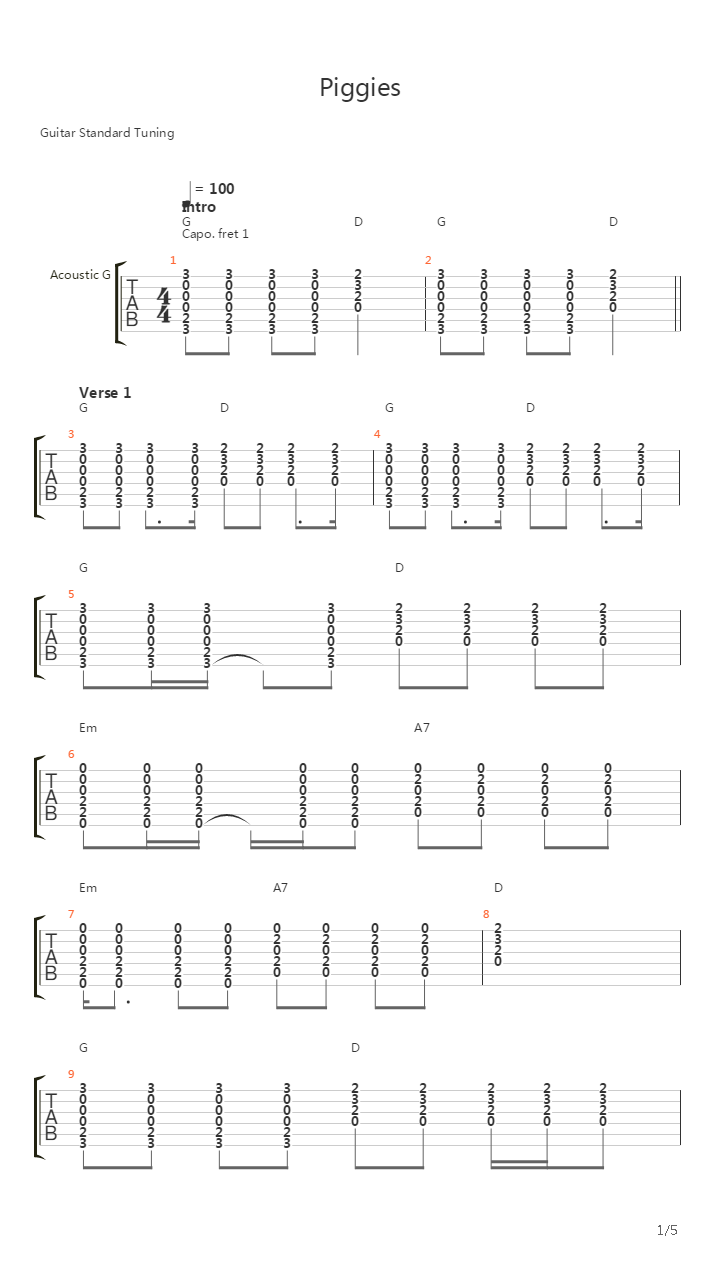 Piggies吉他谱