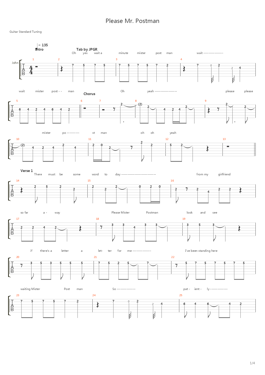 Please Mister Postman吉他谱