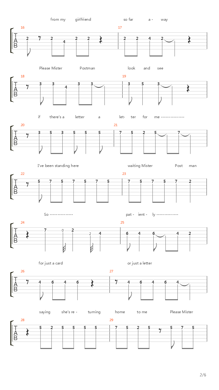 Please Mister Postman吉他谱