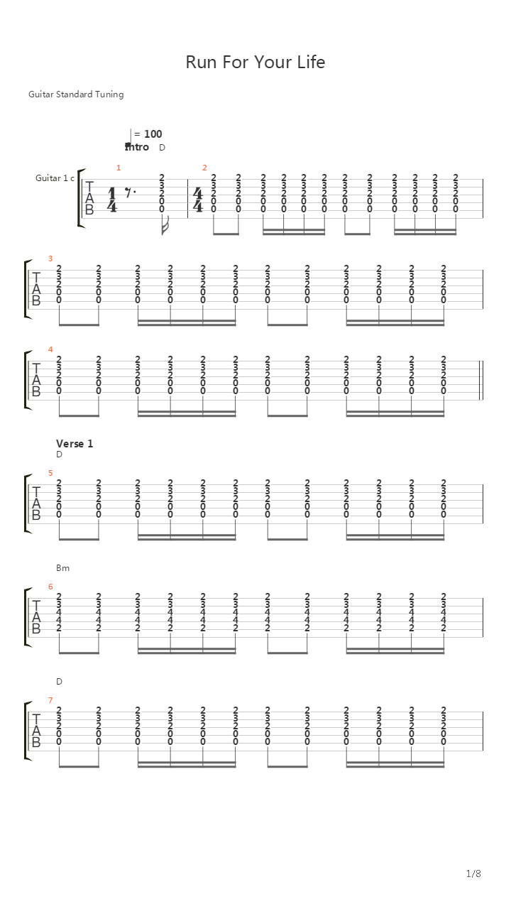 Run For Your Life吉他谱