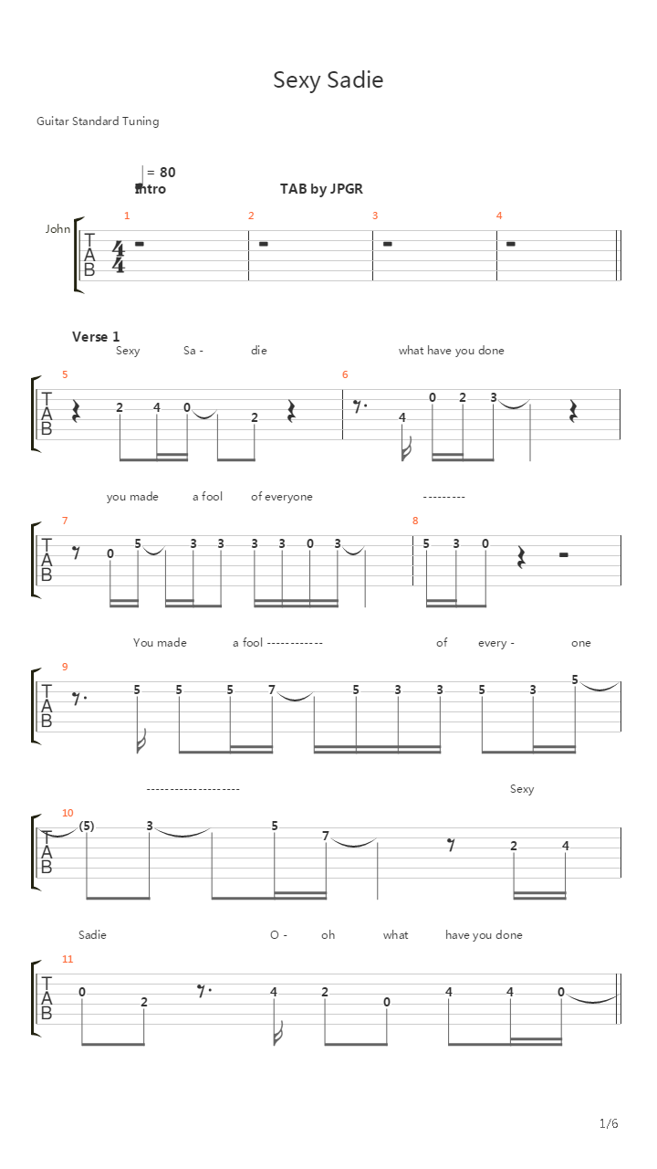 Sexy Sadie吉他谱