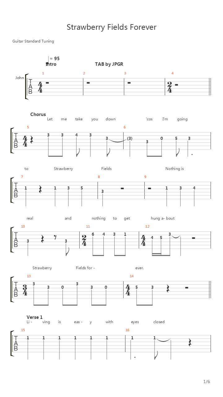 Strawberry Fields Forever吉他谱