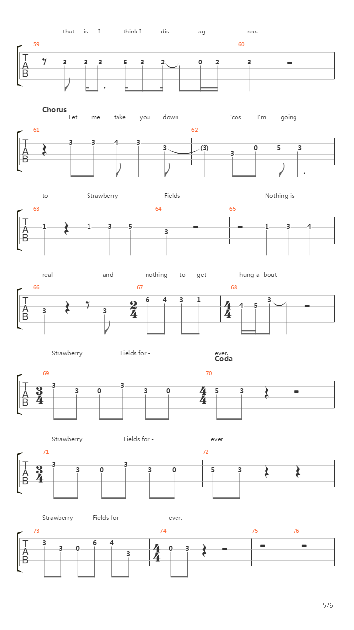 Strawberry Fields Forever吉他谱