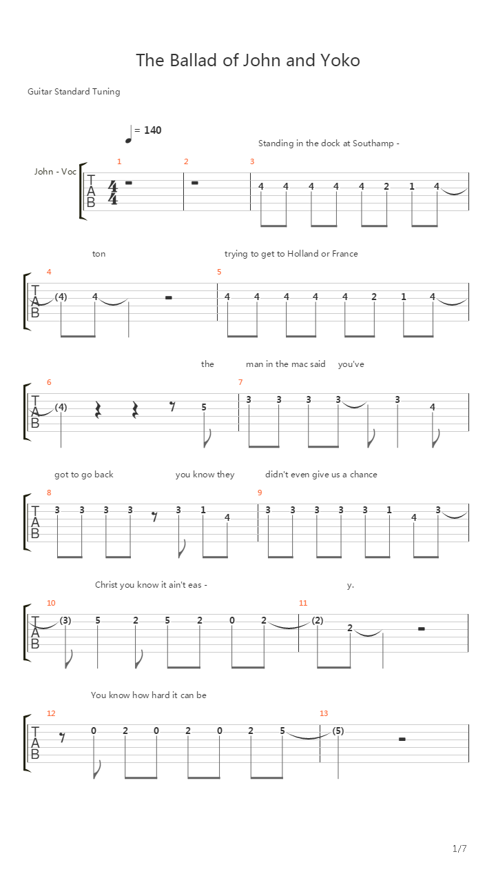 The Ballad Of John And Yoko吉他谱