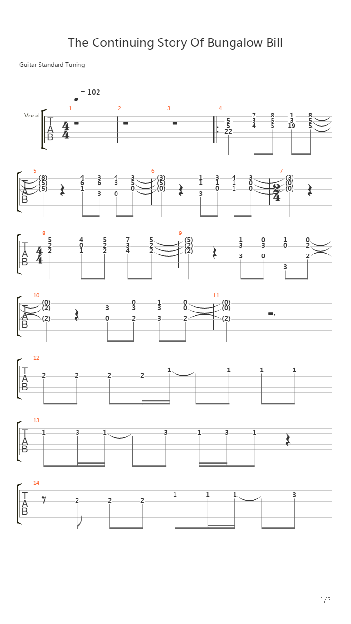 The Continuing Story Of Bungalow Bill吉他谱