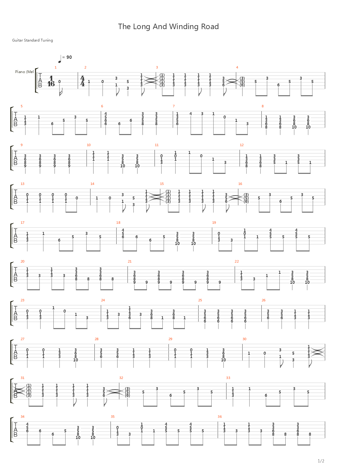 The Long and Winding Road吉他谱