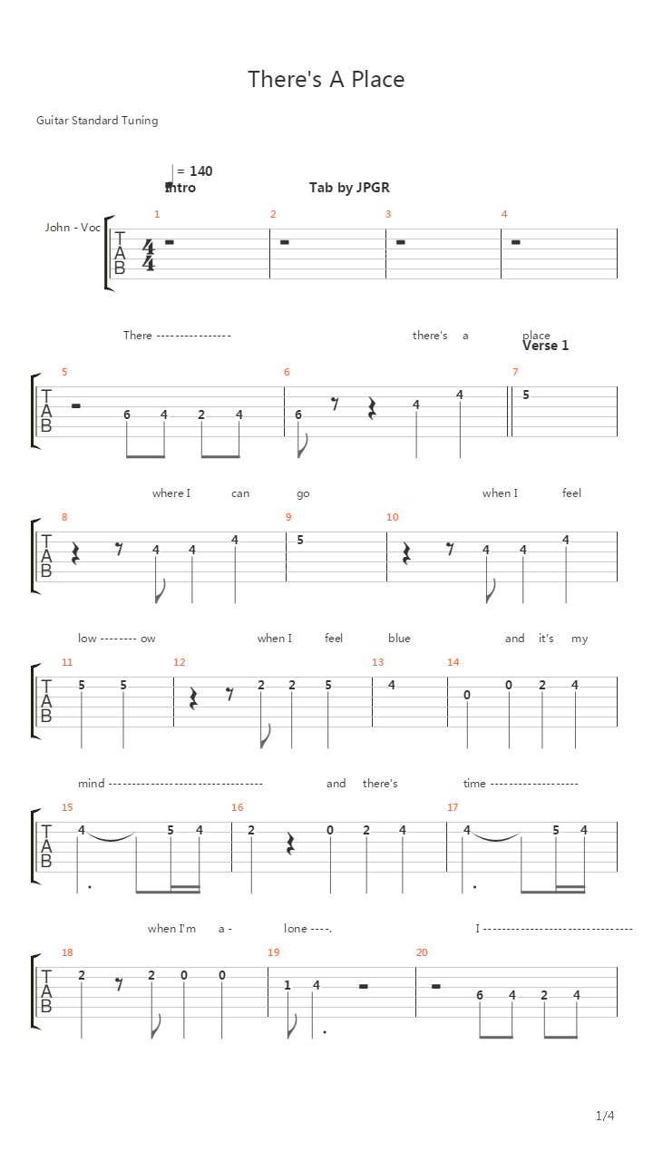 There's A Place吉他谱