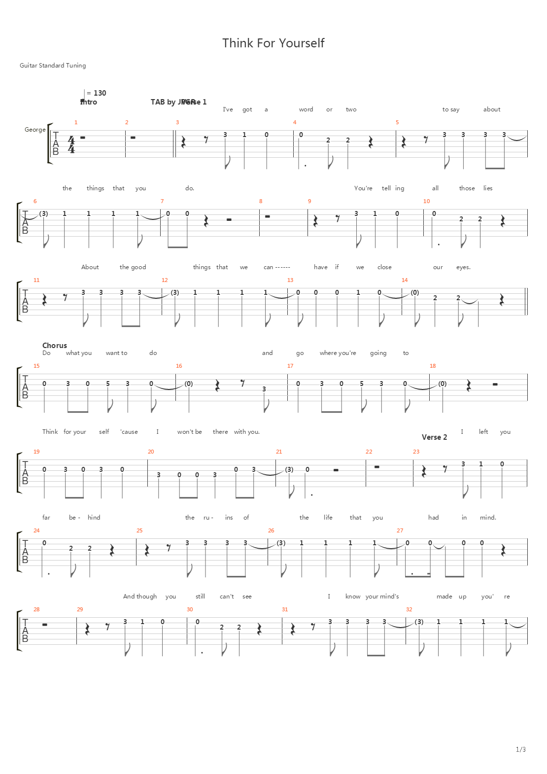 Think For Yourself吉他谱