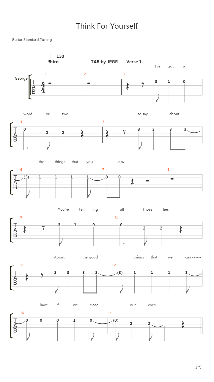 Think For Yourself吉他谱