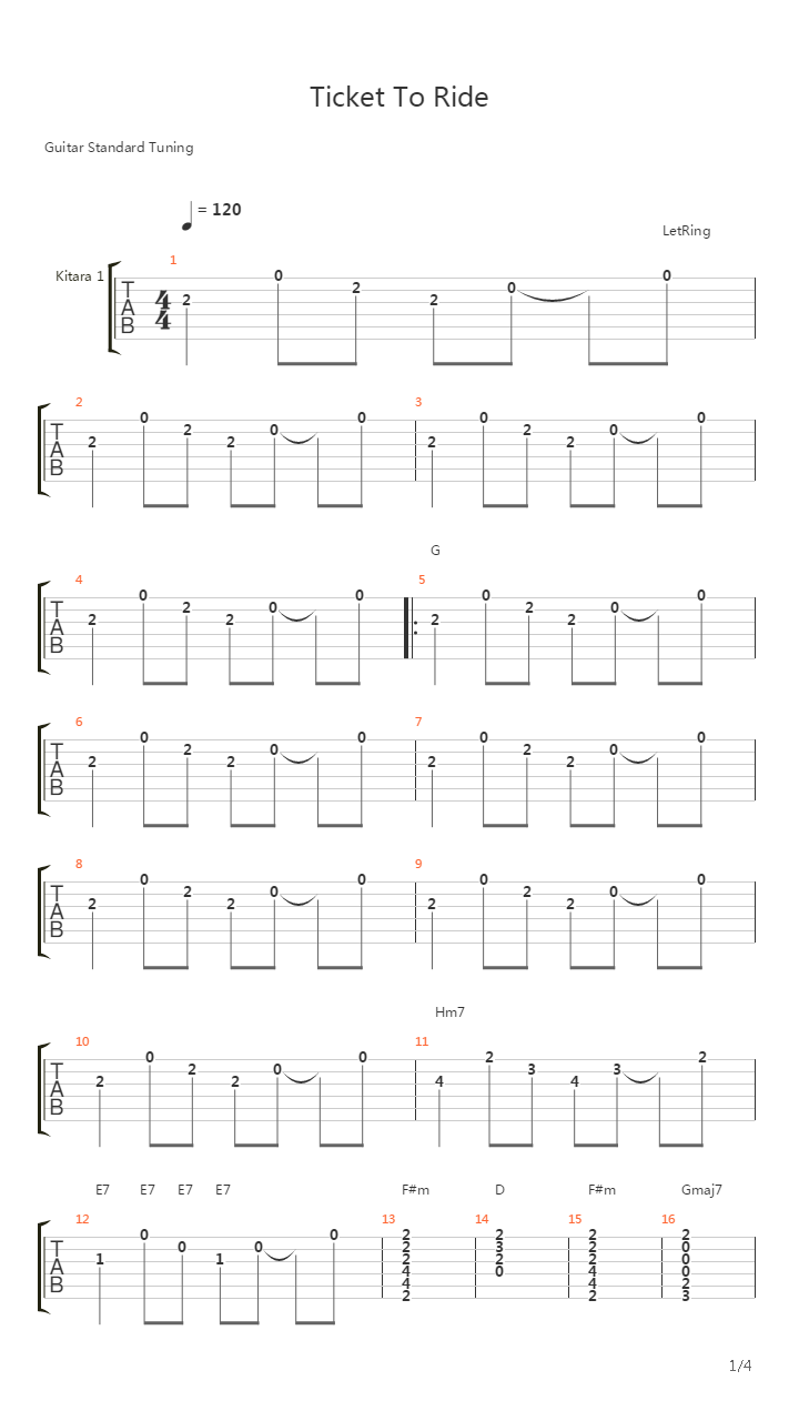 Ticket to Ride吉他谱