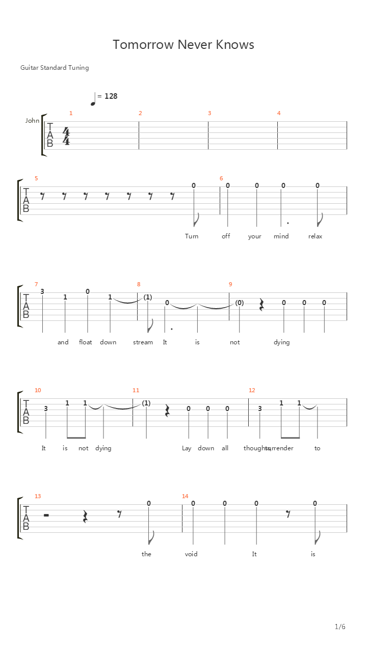 Tomorrow Never Knows吉他谱
