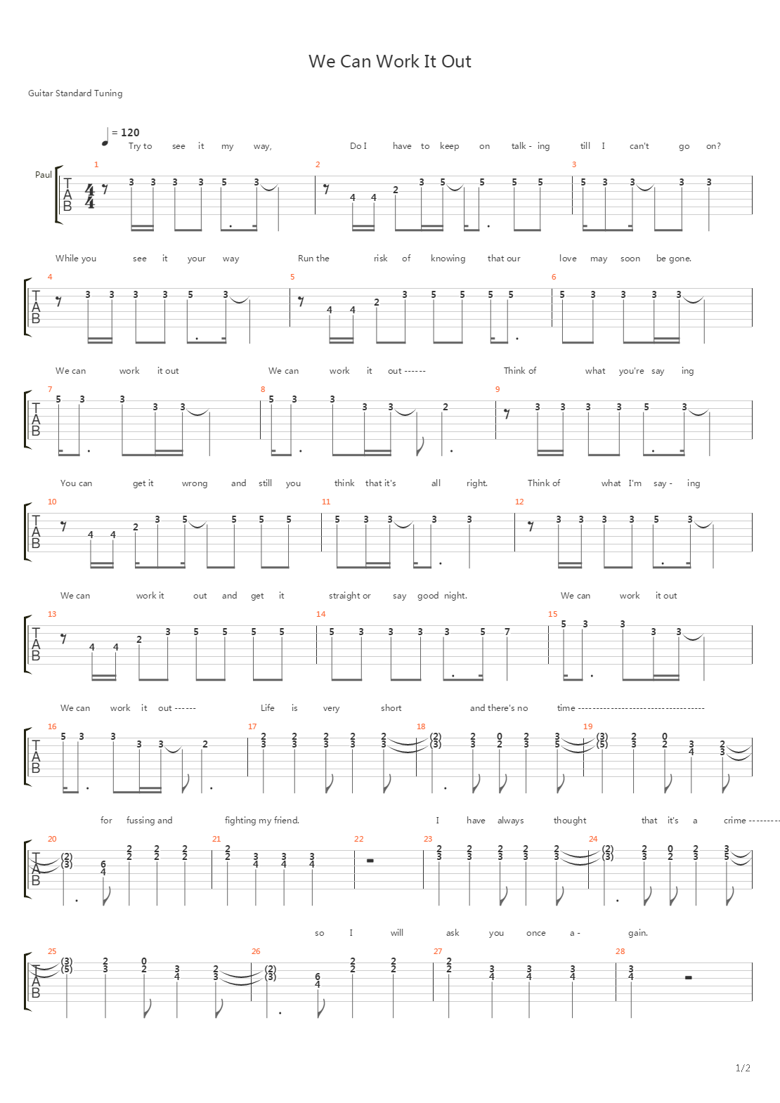 We Can Work It Out吉他谱