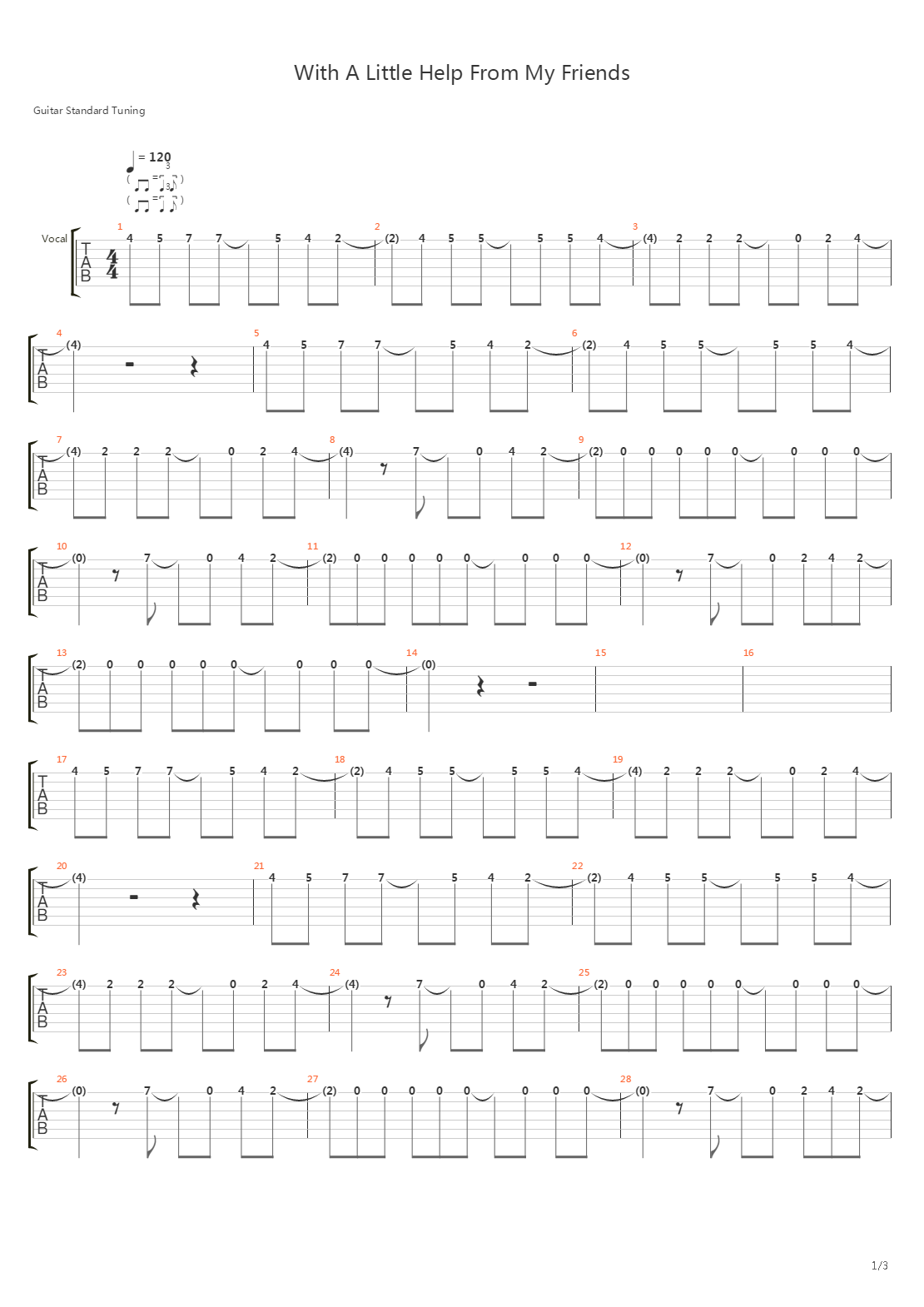 With A Little Help From My Friends吉他谱