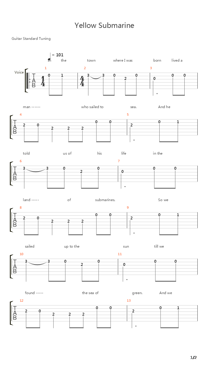 Yellow Submarine吉他谱