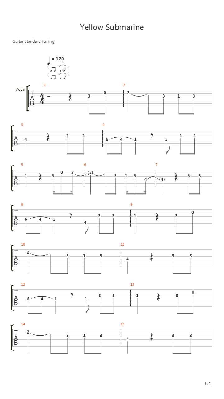Yellow Submarine吉他谱