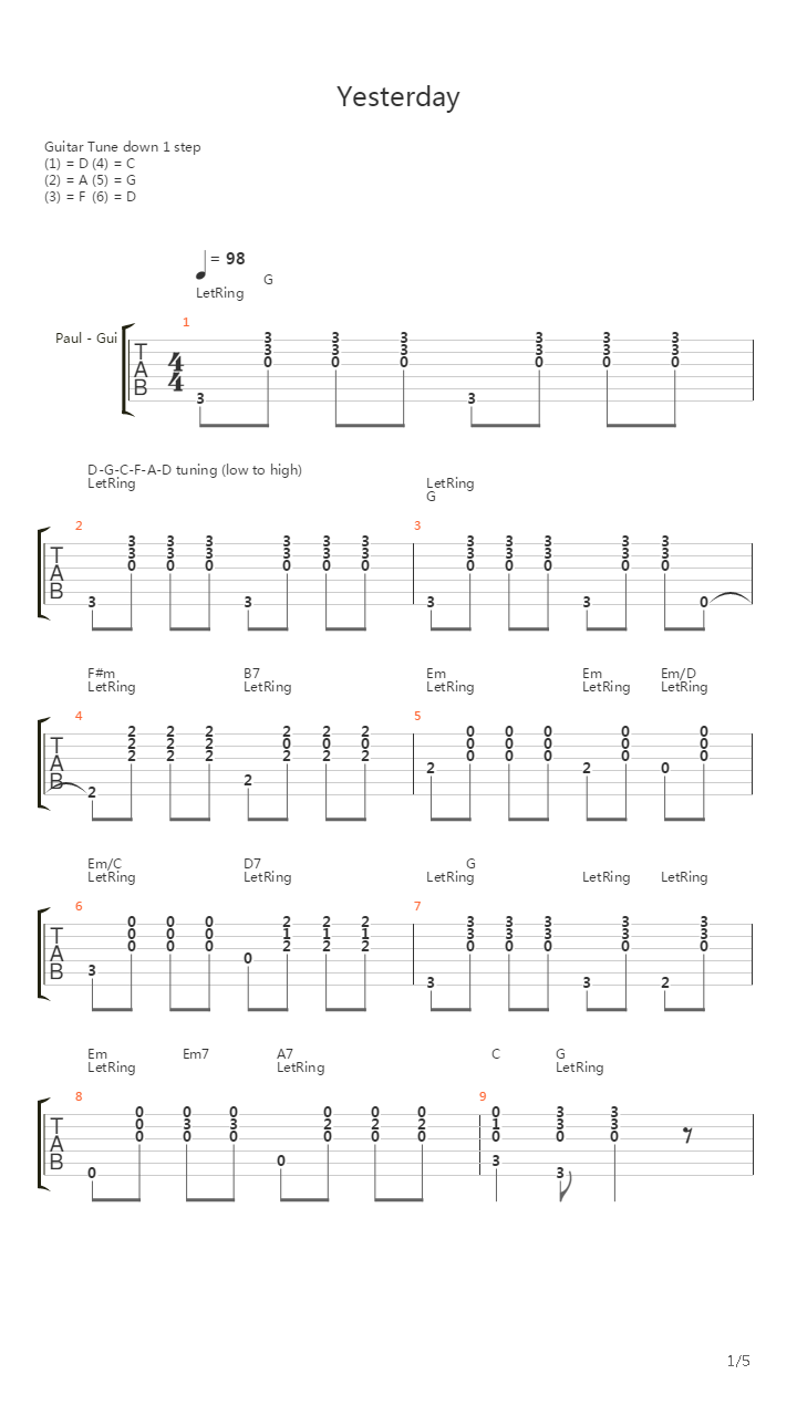 Yesterday吉他谱