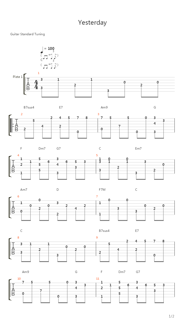 Yesterday (the classical version)吉他谱