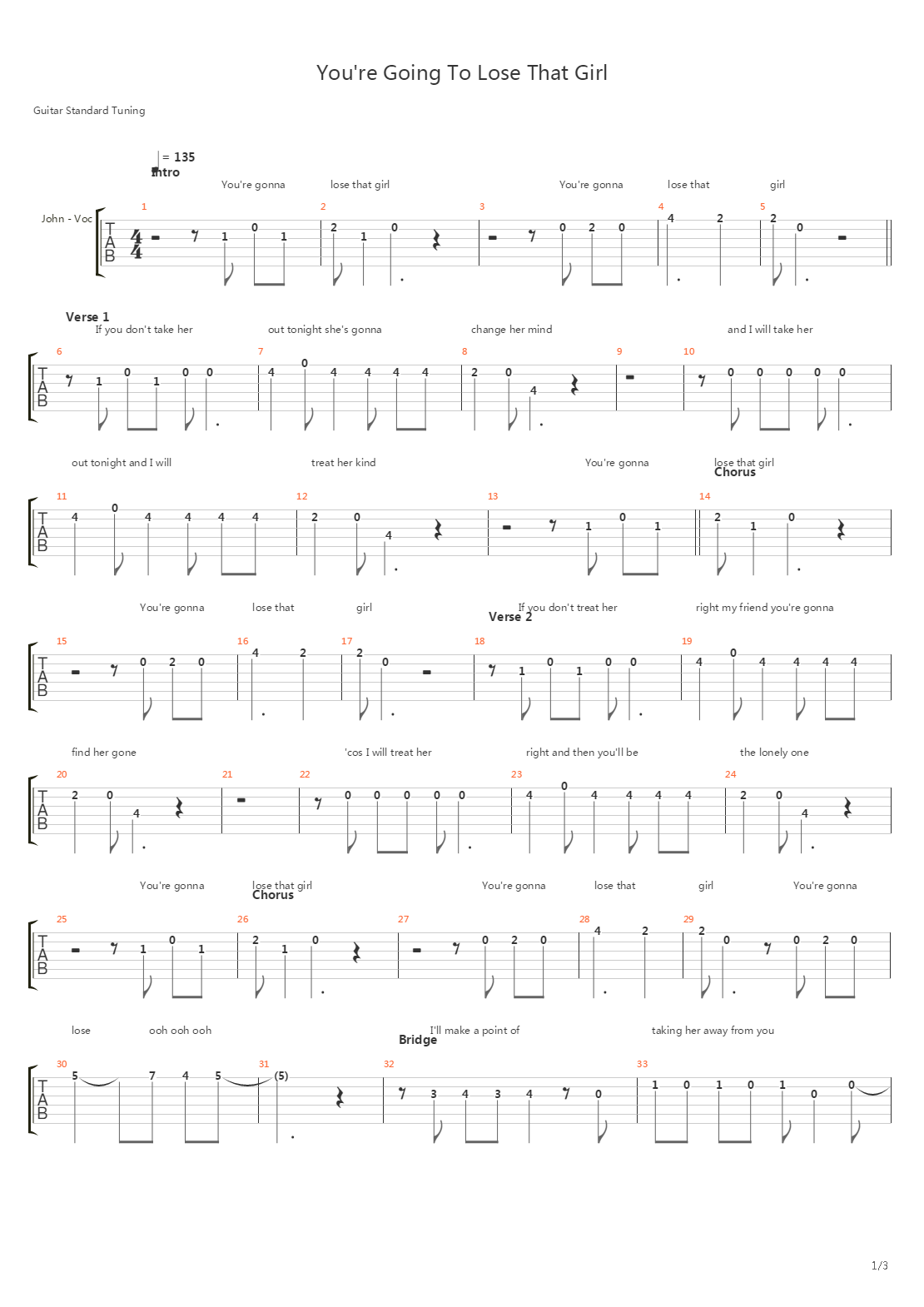 You're Going To Lose That Girl吉他谱