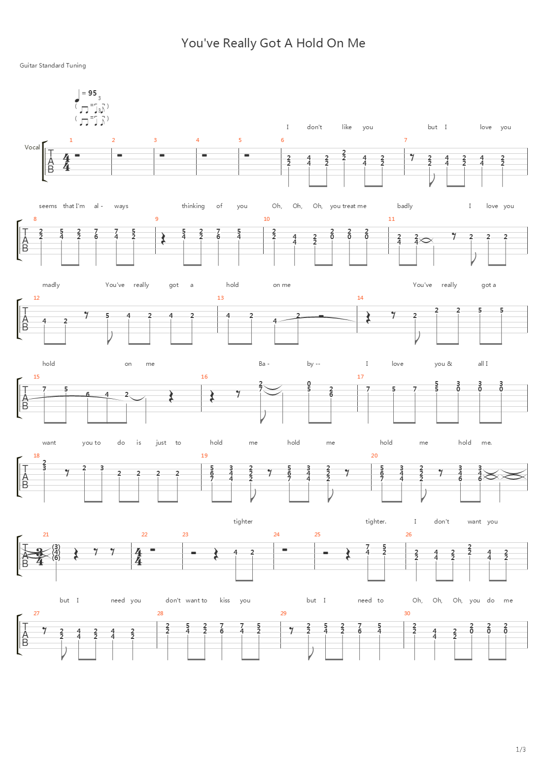 You've Really Got A Hold On Me吉他谱