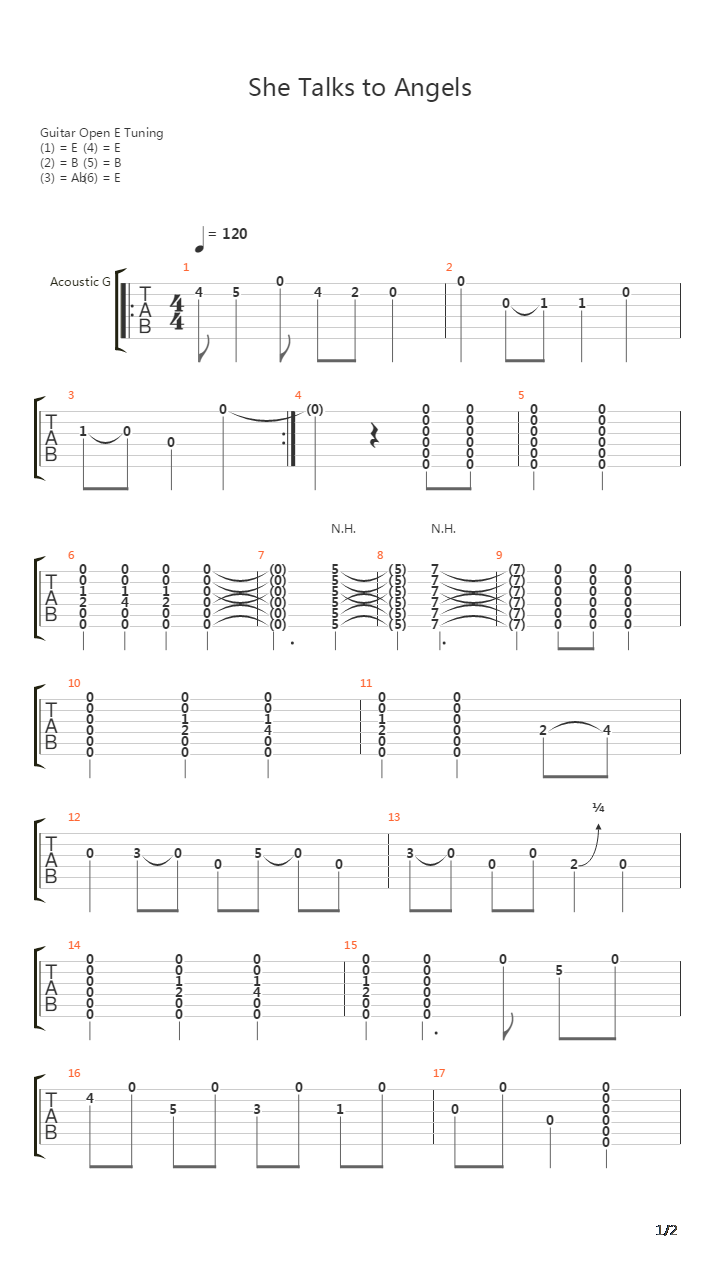 She Talks to Angels吉他谱