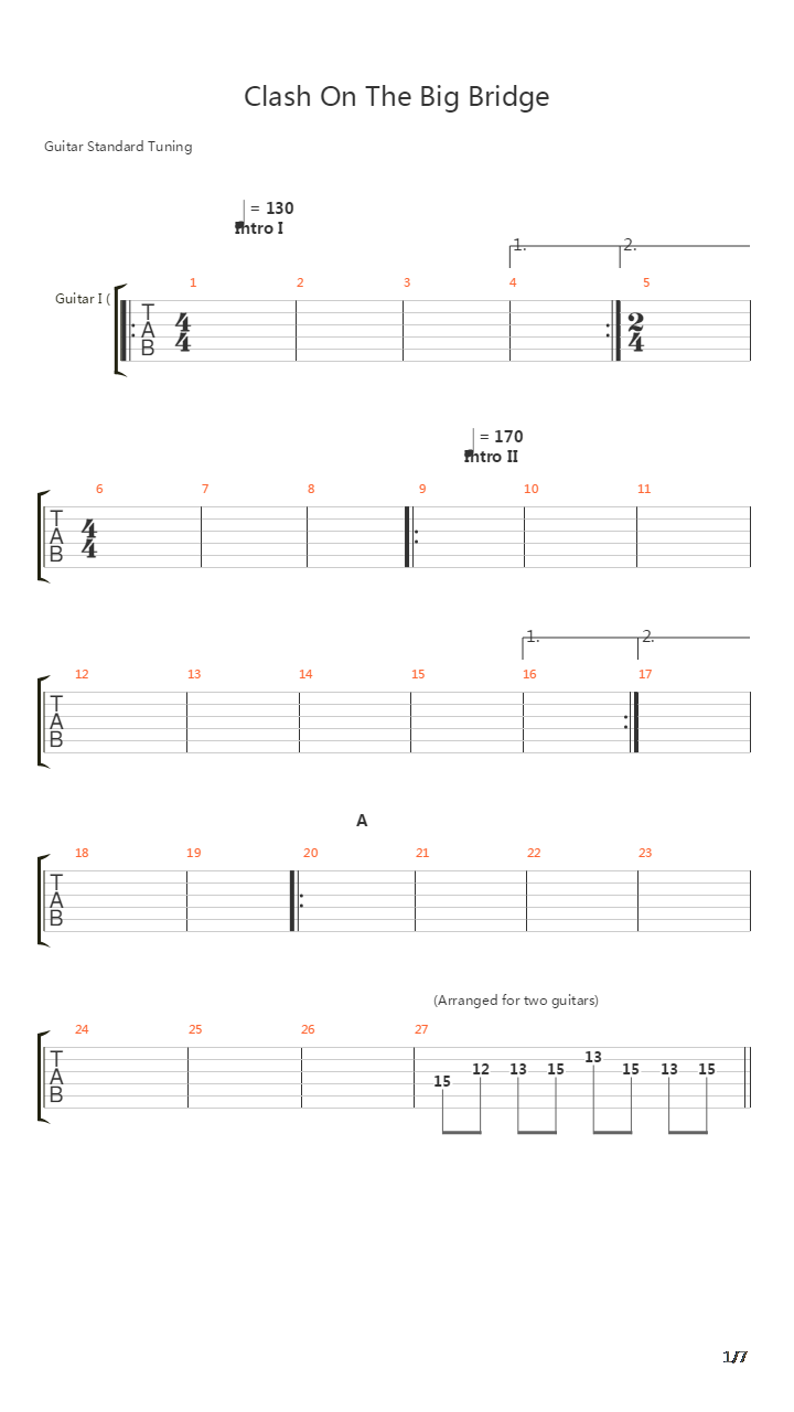 Clash On The Big Bridge吉他谱