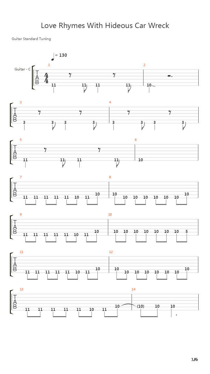 Love Rhymes With Hideous Car Wreck吉他谱