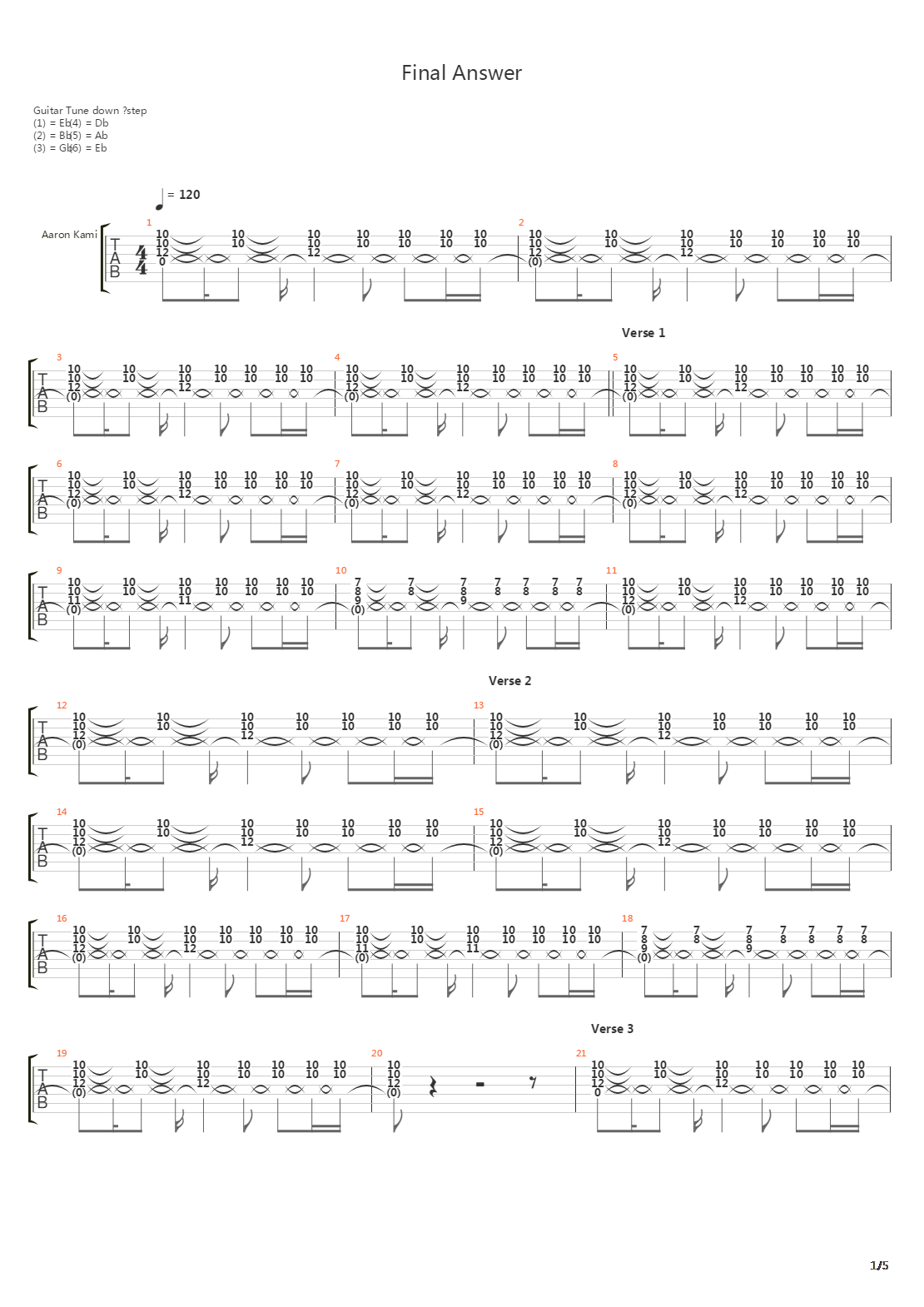 Final Answer吉他谱