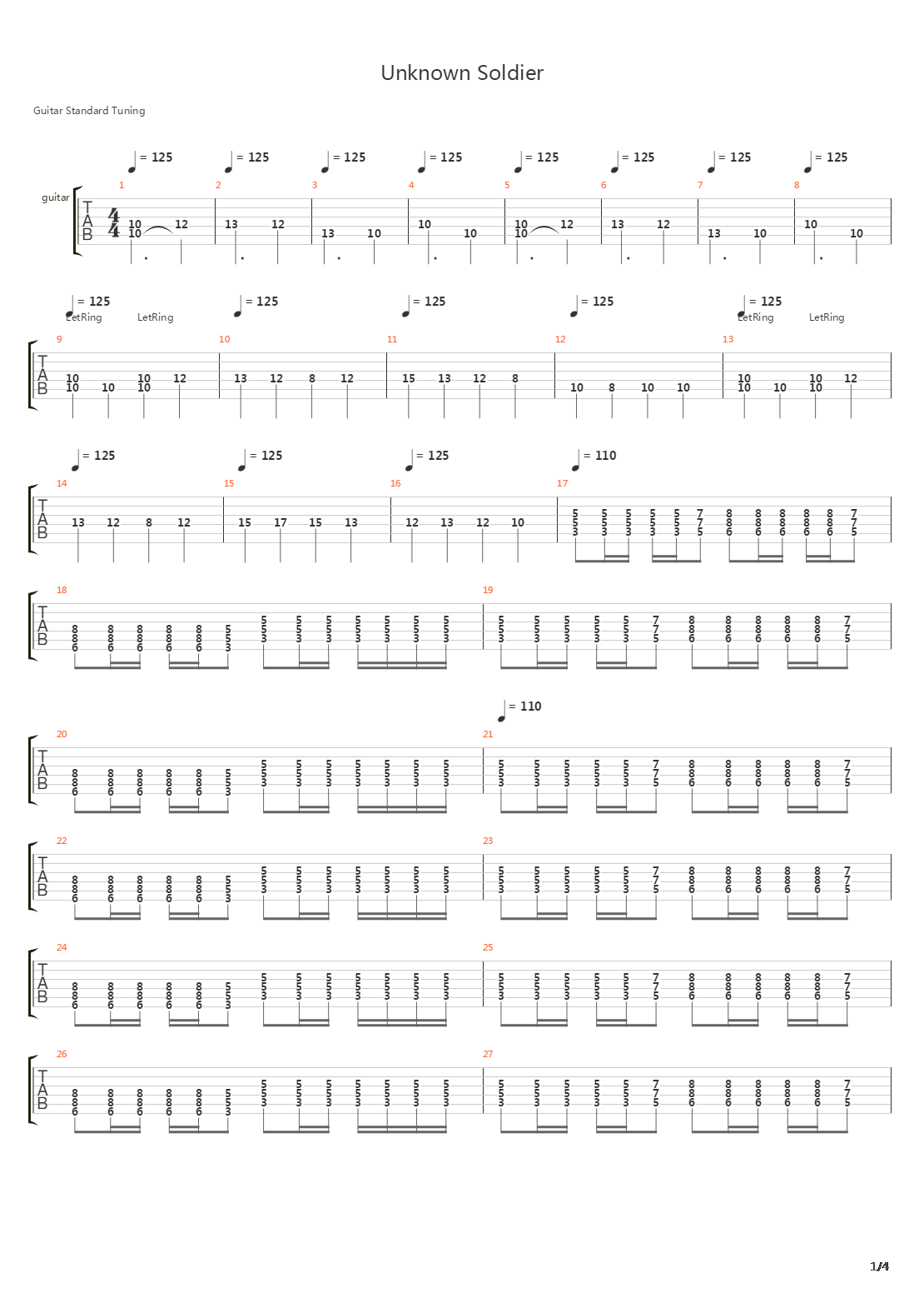 Unknown Soldier吉他谱