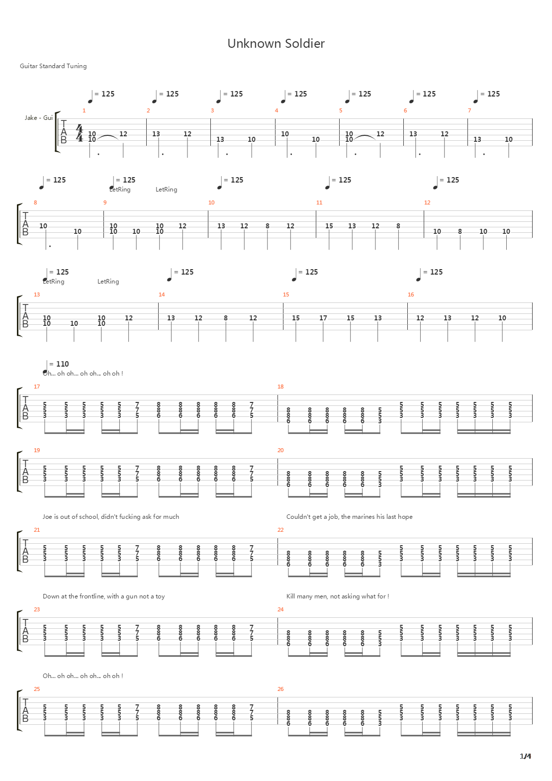 Unknown Soldier吉他谱