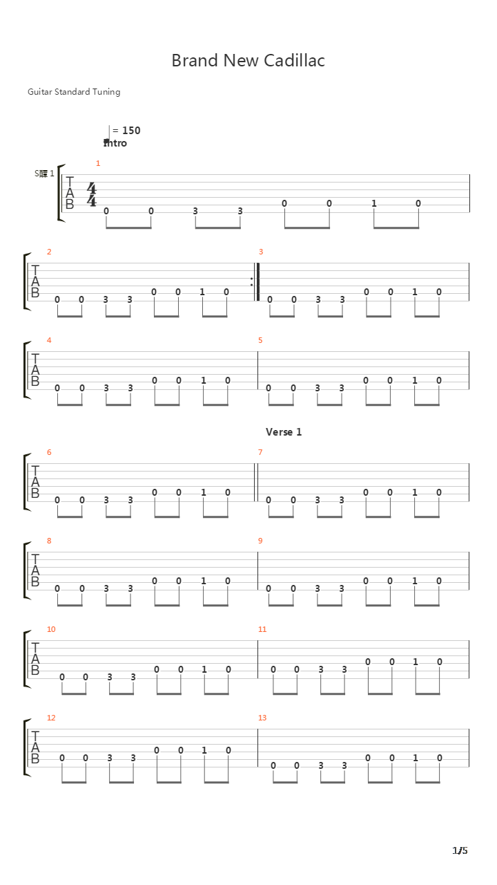 Brand New Cadillac吉他谱