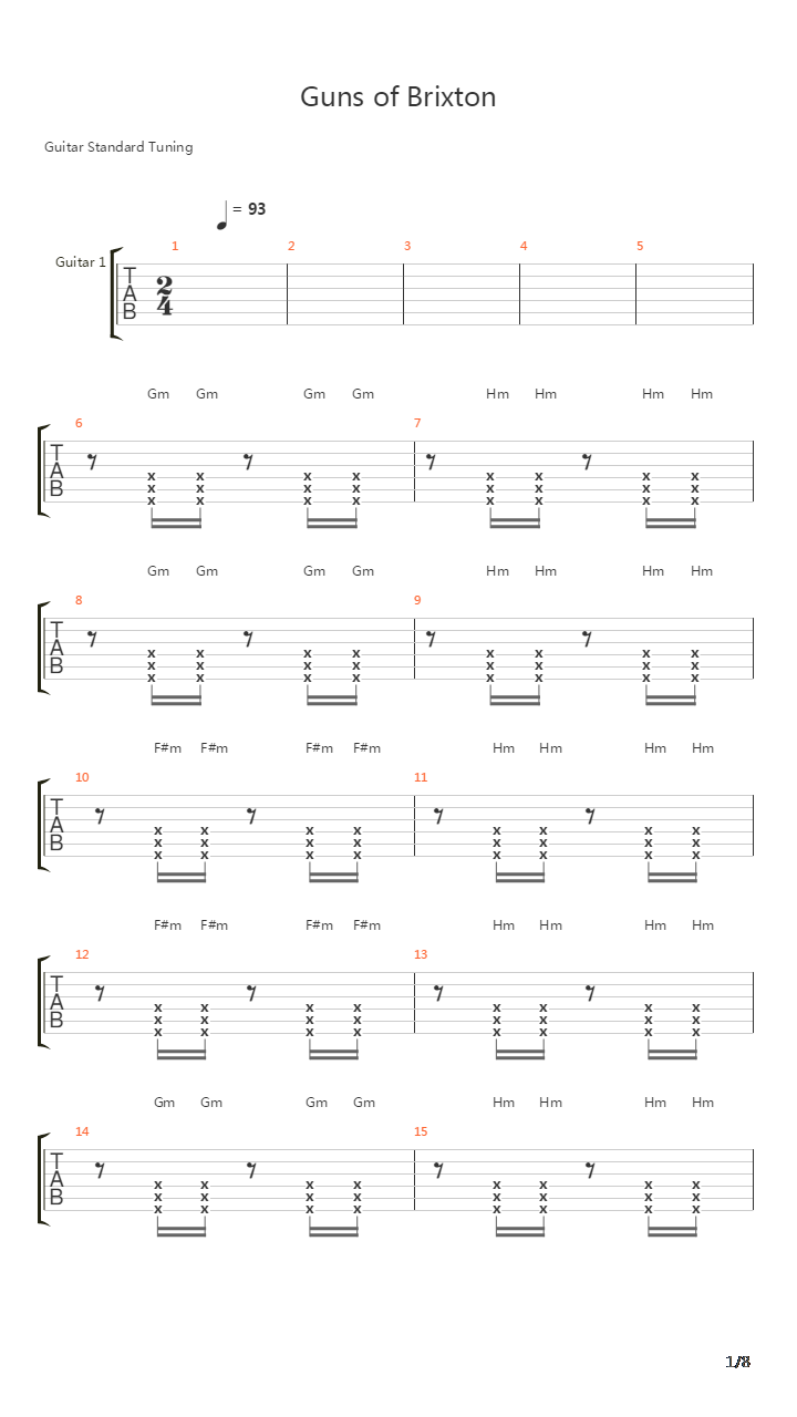 Guns of Brixton吉他谱
