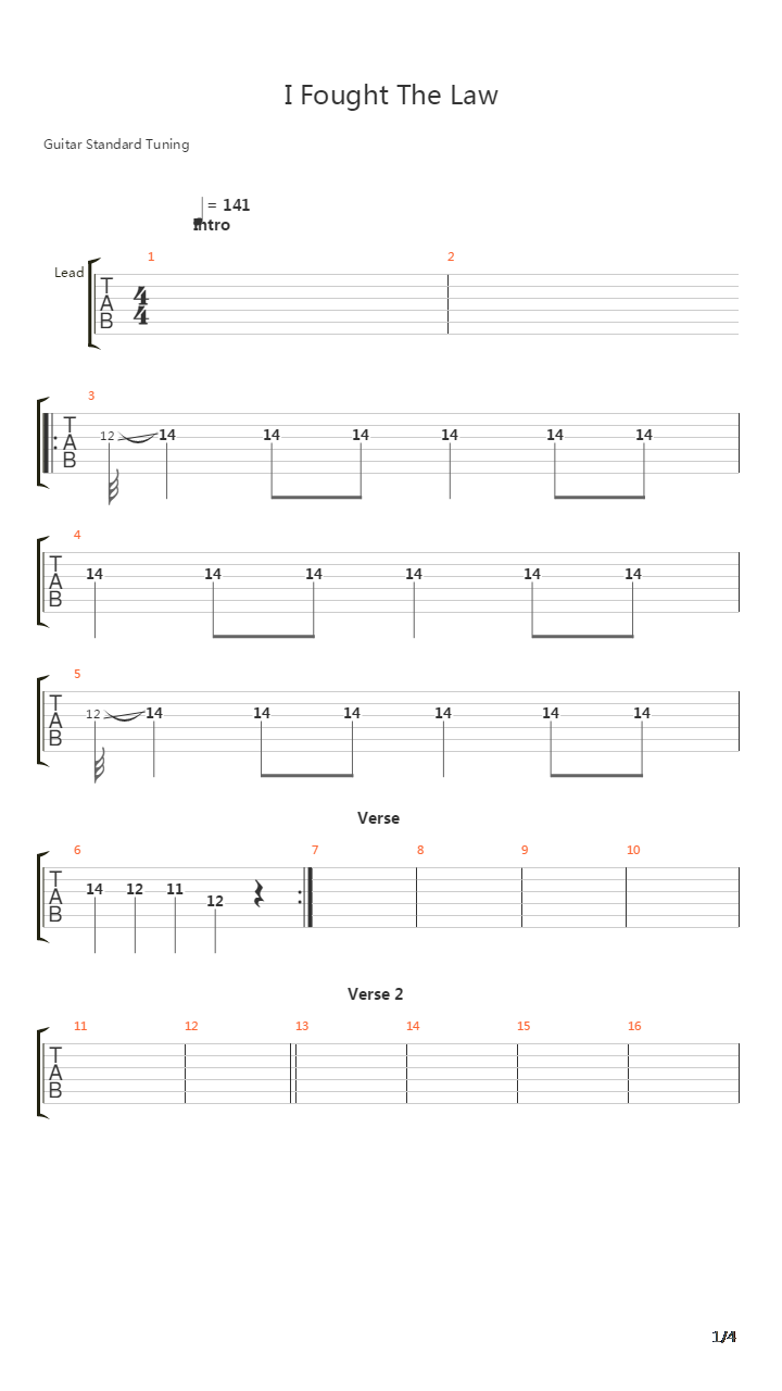 I Fought The Law吉他谱