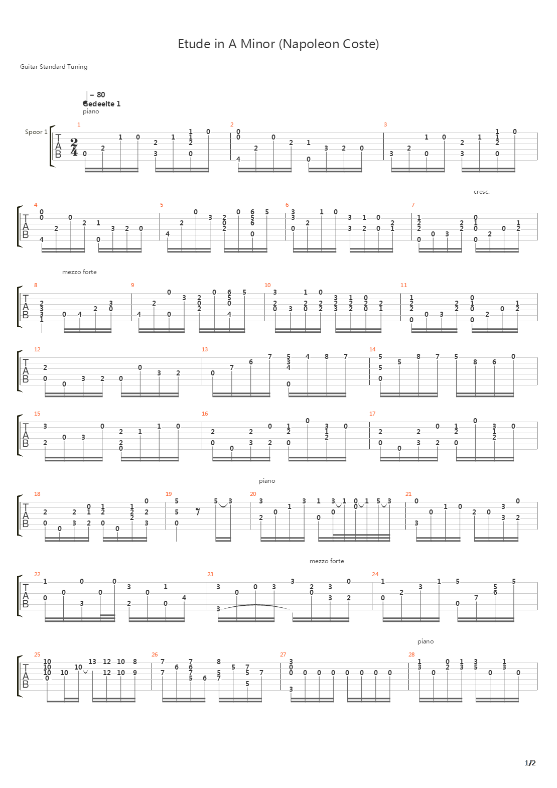 Etude in A minor吉他谱