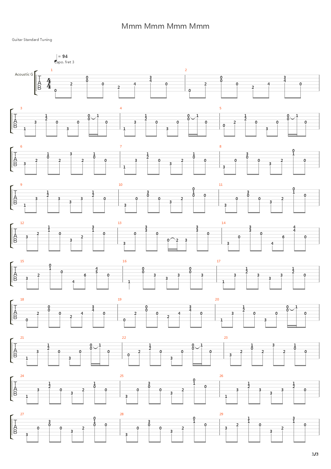 Mmm Mmm Mmm Mmm吉他谱