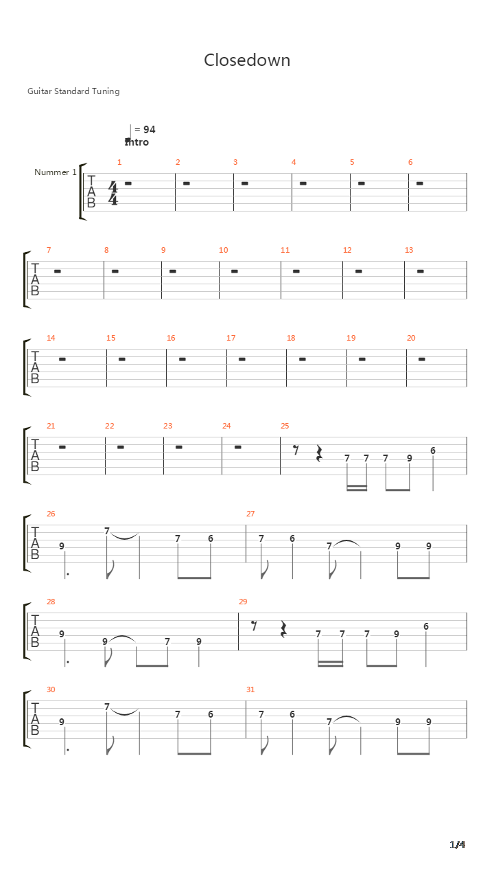 Closedown吉他谱