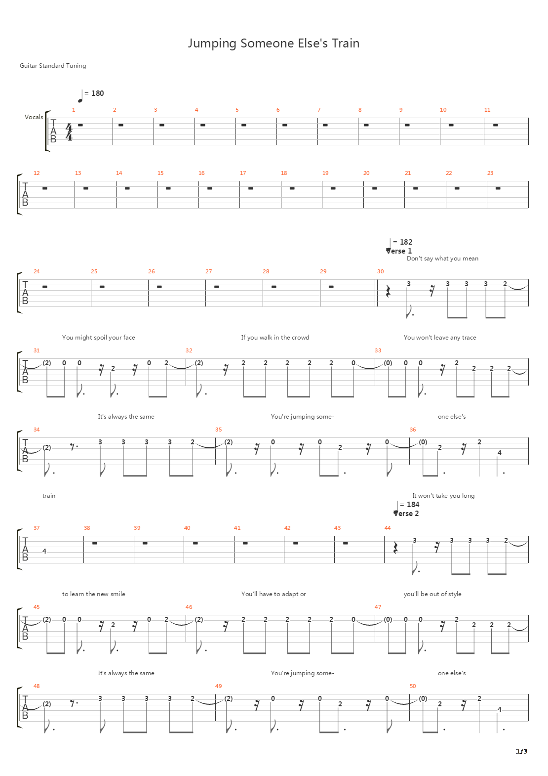 Jumping Someone Else's Train吉他谱