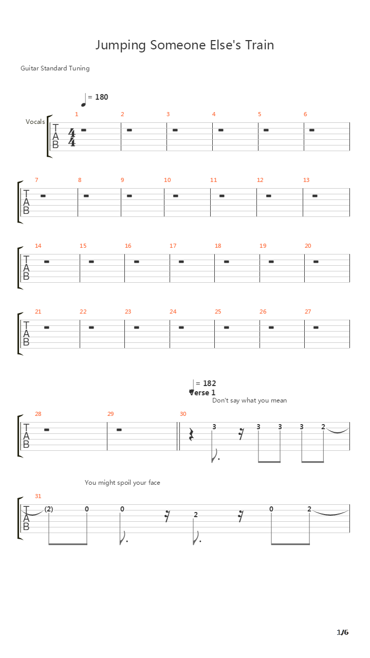 Jumping Someone Else's Train吉他谱